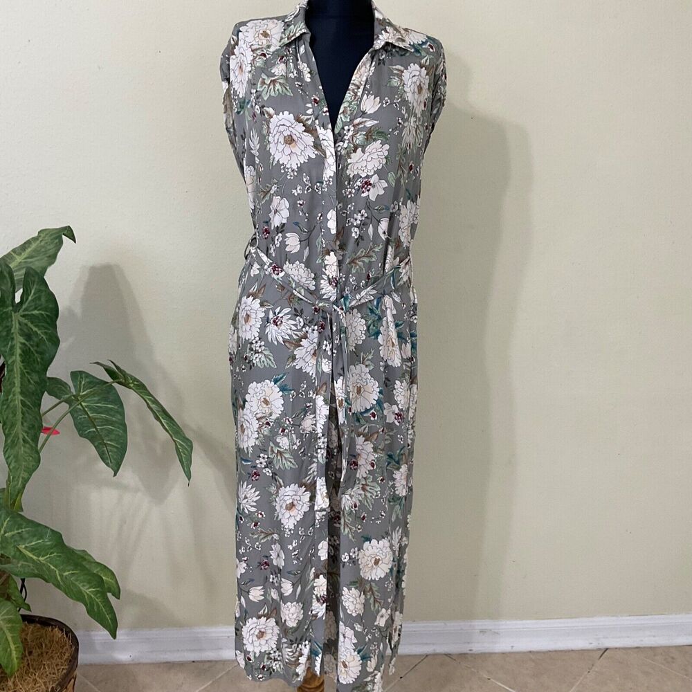 NWT Zara Women’s size XS Maxi  Dress Belted Button Up Gray/white - Picture 2 of 14